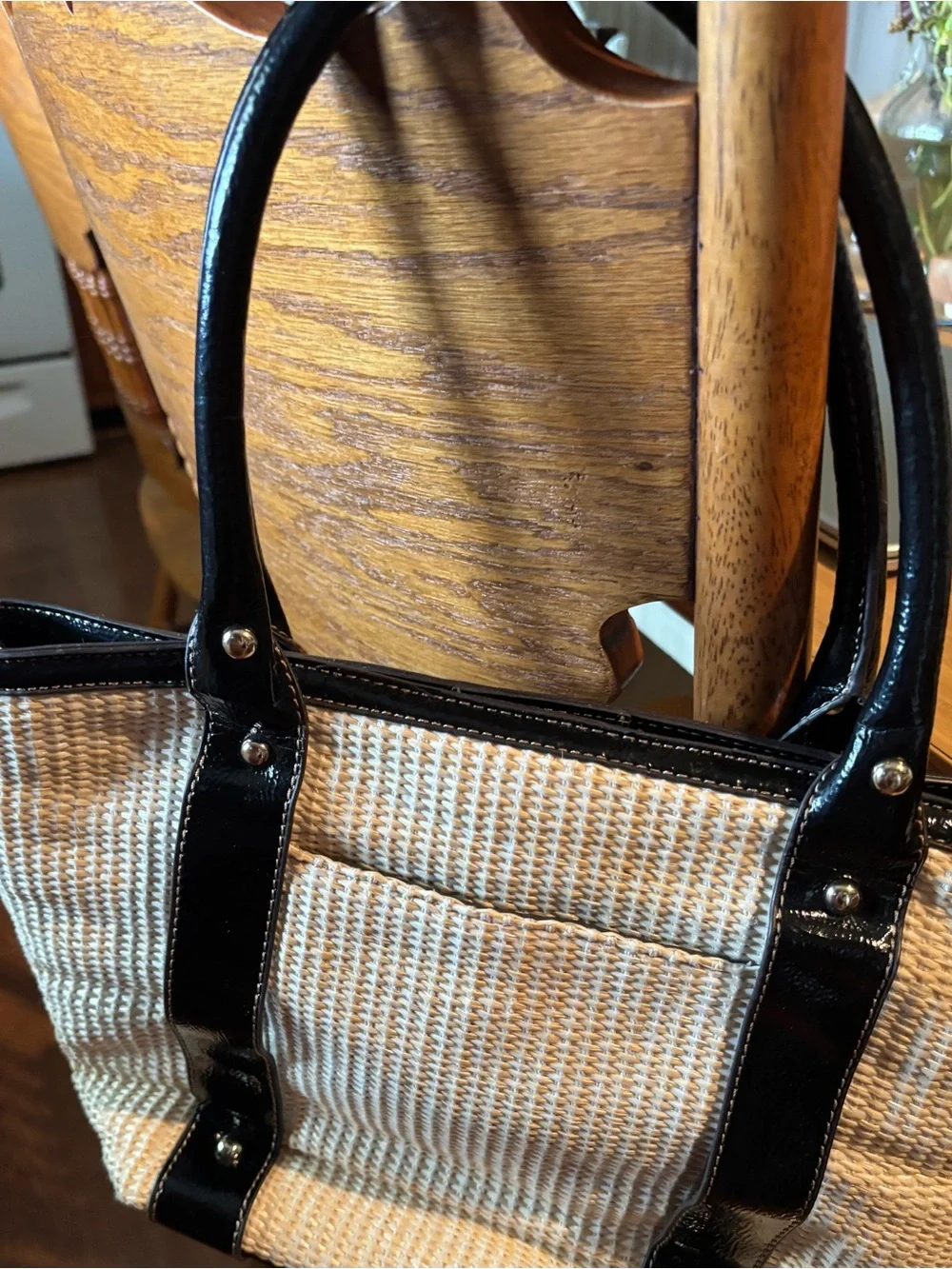 Black and Cream  Anne Klein Woven Tote Handbag - Stylish Everyday Carry